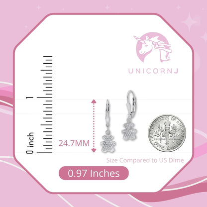 UNICORNJ Sterling Silver 925 Cute Girl Silhouette Charm Dangle Leverback Earrings with Pave or Pink CZ Italy by Massete