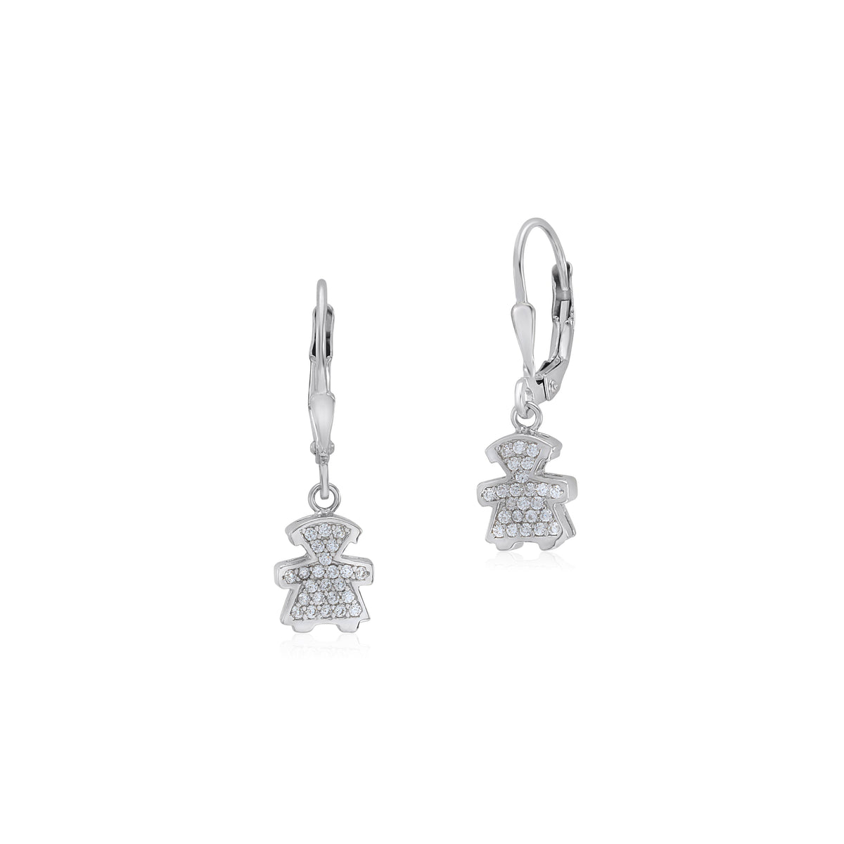 UNICORNJ Sterling Silver 925 Cute Girl Silhouette Charm Dangle Leverback Earrings with Pave or Pink CZ Italy by Massete