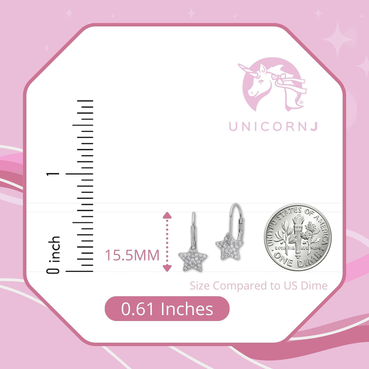 UNICORNJ Sterling Silver 925 Pink or Purple Star Leverback Earrings with Pave CZ Italy by Massete