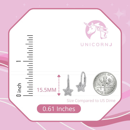 UNICORNJ Sterling Silver 925 Pink or Purple Star Leverback Earrings with Pave CZ Italy by Massete