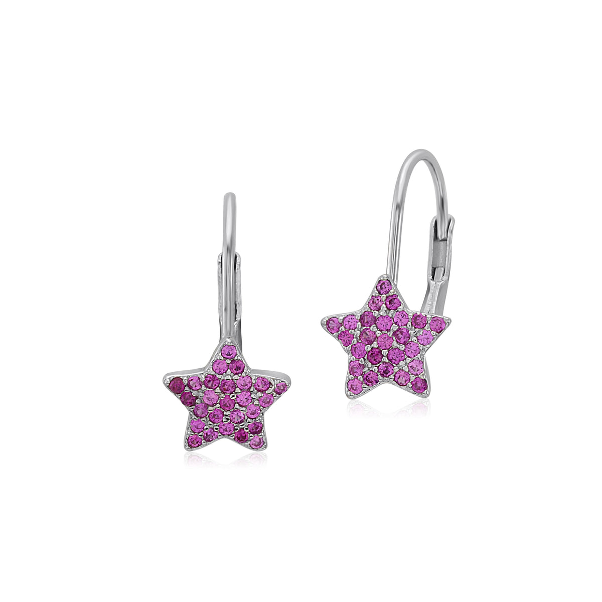 UNICORNJ Sterling Silver 925 Pink or Purple Star Leverback Earrings with Pave CZ Italy by Massete