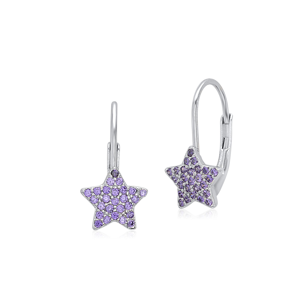 UNICORNJ Sterling Silver 925 Pink or Purple Star Leverback Earrings with Pave CZ Italy by Massete