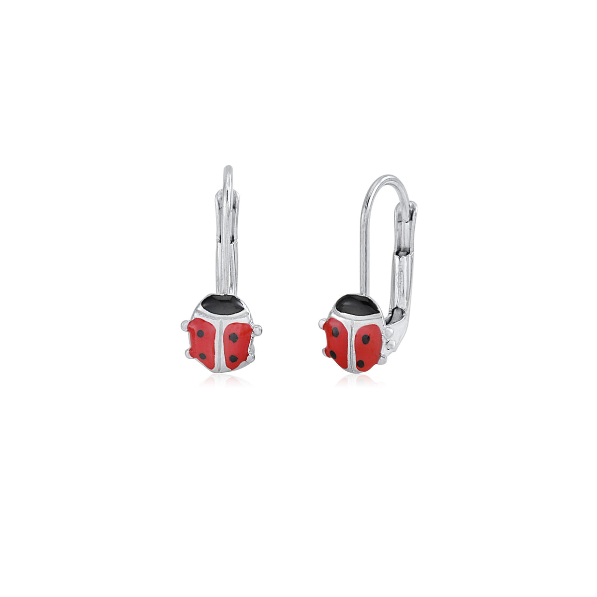 Childrens Sterling Silver 925 Ladybug Earrings Leverback with Red Enamel by Massete