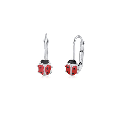 Childrens Sterling Silver 925 Ladybug Earrings Leverback with Red Enamel by Massete