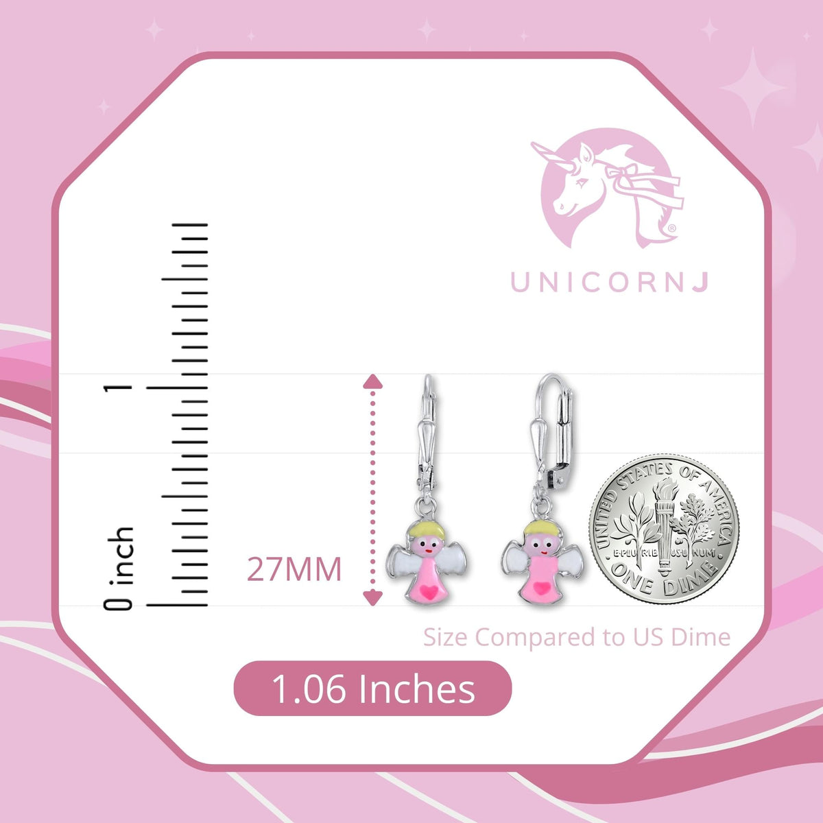 Childrens Sterling Silver 925 Cute Guardian Angel Earrings Leverback Dangle with Enamel by Massete
