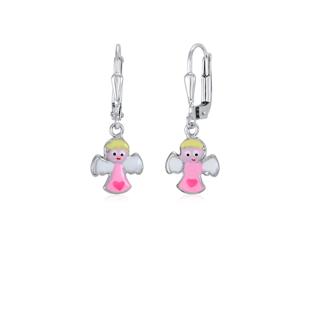 Childrens Sterling Silver 925 Cute Guardian Angel Earrings Leverback Dangle with Enamel by Massete