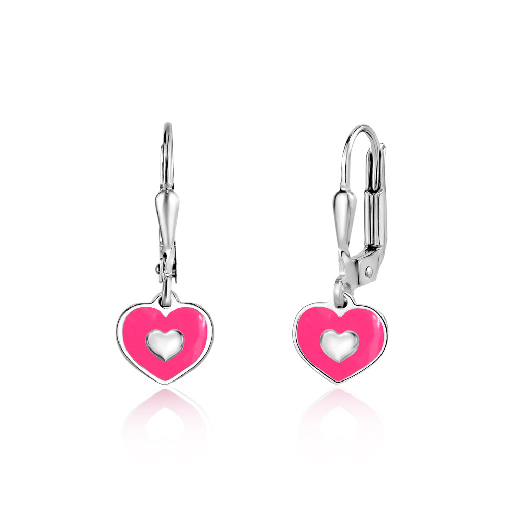 UNICORNJ Sterling Silver 925 Heart Earrings Leverback Dangle for Girls with Enamel Heart in Heart by Massete
