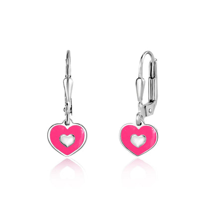 UNICORNJ Sterling Silver 925 Heart Earrings Leverback Dangle for Girls with Enamel Heart in Heart by Massete
