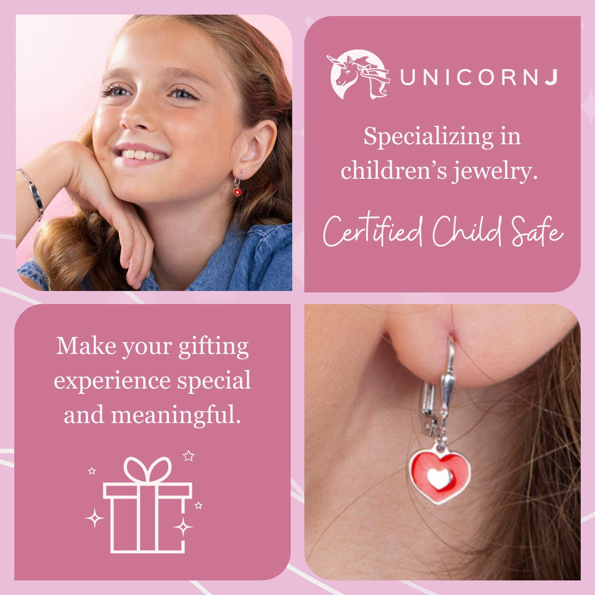 UNICORNJ Sterling Silver 925 Heart Earrings Leverback Dangle for Girls with Enamel Heart in Heart by Massete
