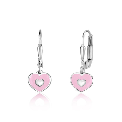 UNICORNJ Sterling Silver 925 Heart Earrings Leverback Dangle for Girls with Enamel Heart in Heart by Massete