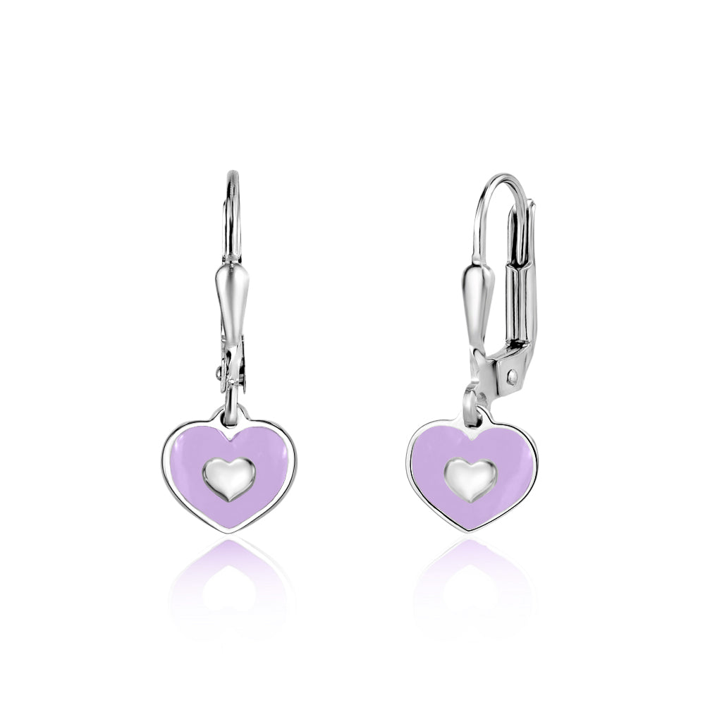 UNICORNJ Sterling Silver 925 Heart Earrings Leverback Dangle for Girls with Enamel Heart in Heart by Massete