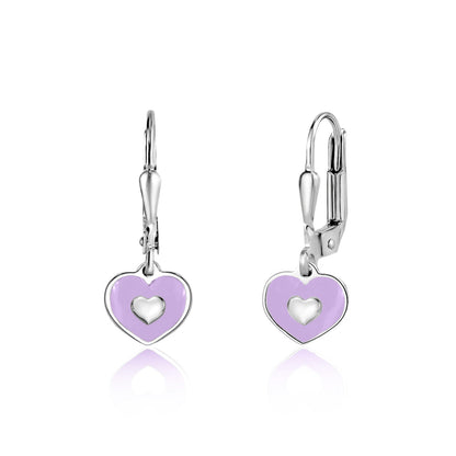 UNICORNJ Sterling Silver 925 Heart Earrings Leverback Dangle for Girls with Enamel Heart in Heart by Massete