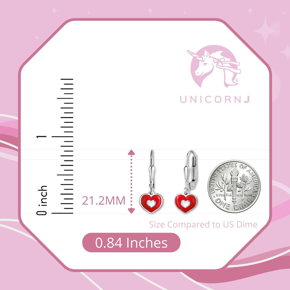 UNICORNJ Sterling Silver 925 Heart Earrings Leverback Dangle for Girls with Enamel Heart in Heart by Massete