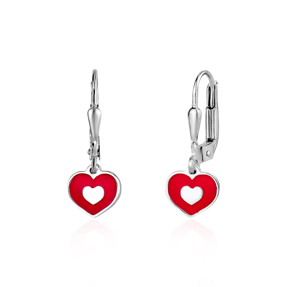 UNICORNJ Sterling Silver 925 Heart Earrings Leverback Dangle for Girls with Enamel Heart in Heart by Massete