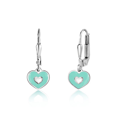 UNICORNJ Sterling Silver 925 Heart Earrings Leverback Dangle for Girls with Enamel Heart in Heart by Massete
