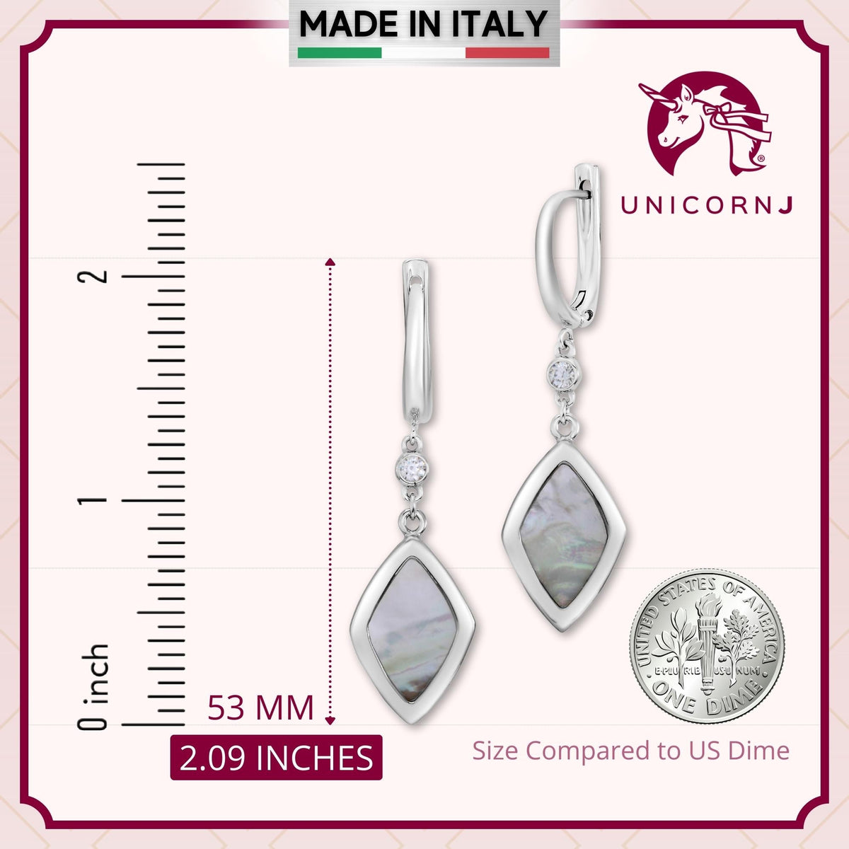 Sterling Silver Leverback Earrings with Bezel Set CZ and Mother of Pearl Dangle by Massete