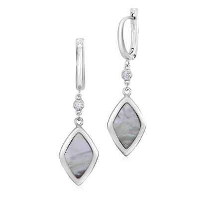 Sterling Silver Leverback Earrings with Bezel Set CZ and Mother of Pearl Dangle by Massete