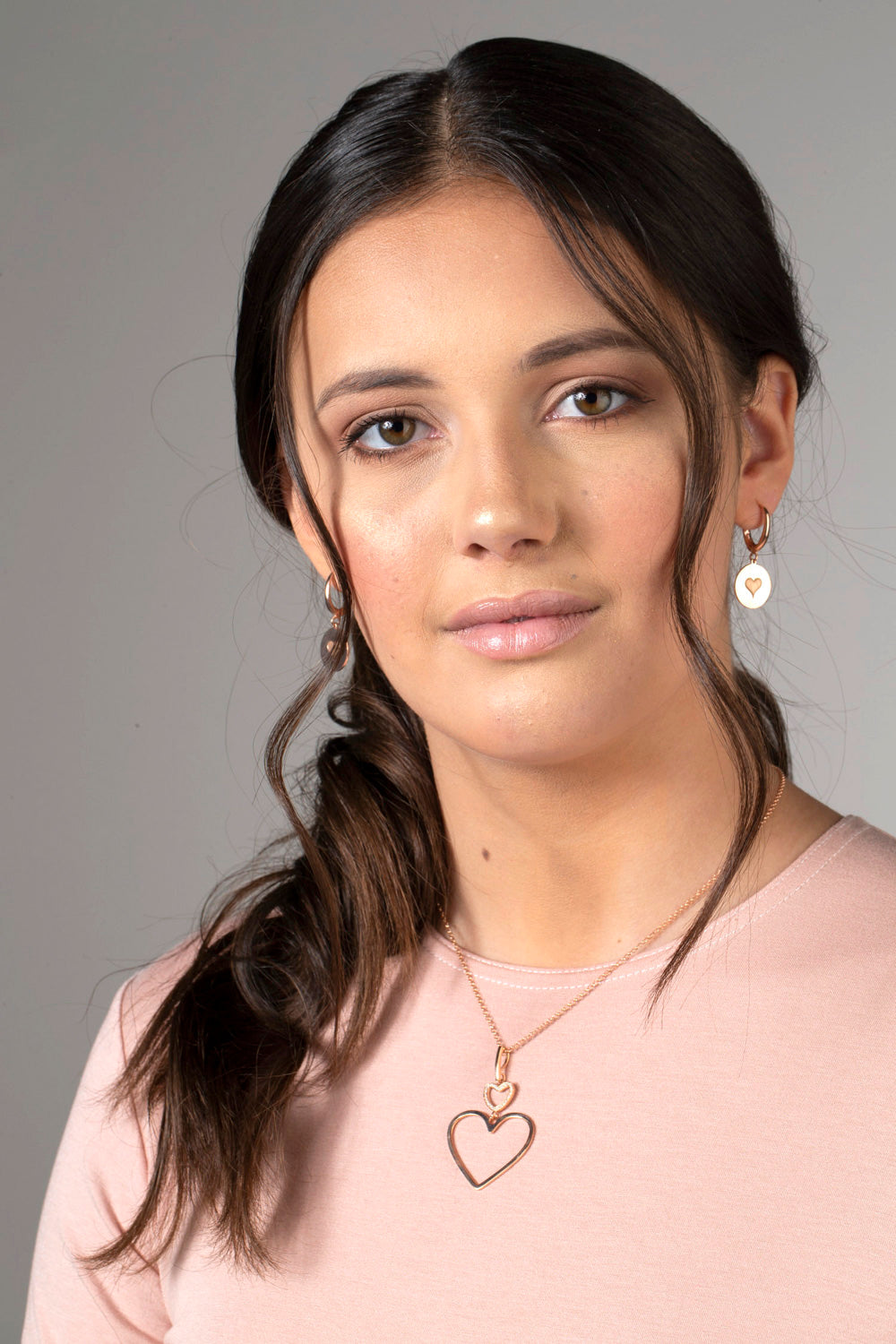 Sterling Silver Rose Gold Plated Girls Round Disc Dangle Leverback Earrings with Engraved Heart by Massete