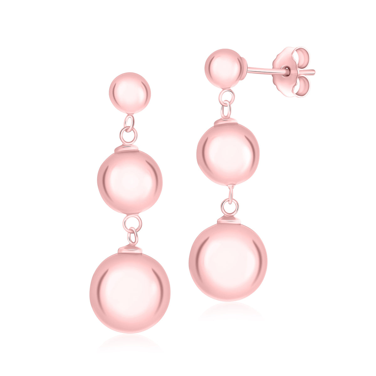 Sterling Silver 925 Polished Triple Ball Drop Earrings by Massete