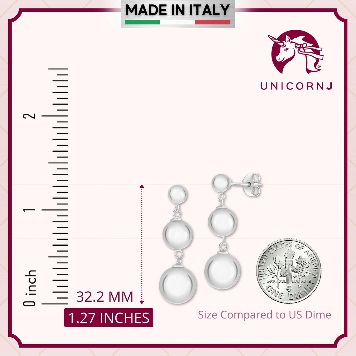 Sterling Silver 925 Polished Triple Ball Drop Earrings by Massete