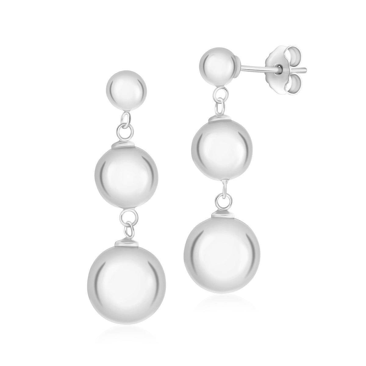 Sterling Silver 925 Polished Triple Ball Drop Earrings by Massete
