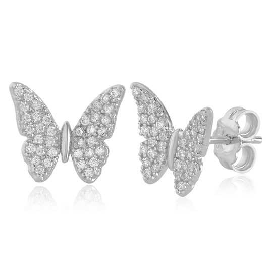 UNICORNJ Childrens 14k White Yellow Gold Cubic Butterfly Stud Post Earrings by Massete