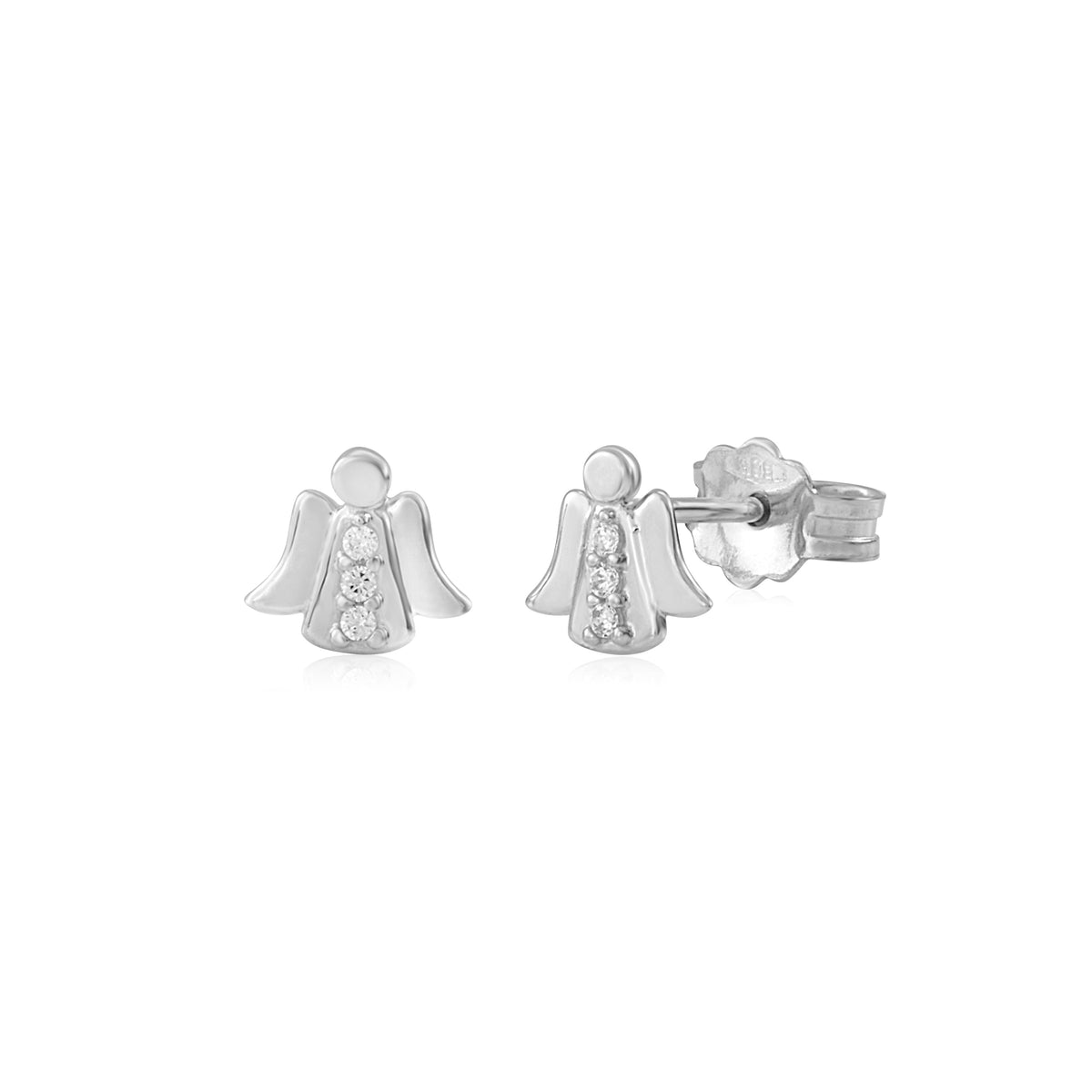 UNICORNJ 14K Yellow and White Gold Children's Kids Guardian Angel Post Earrings with CZ's Italy by Massete