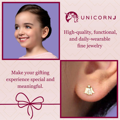 UNICORNJ 14K Yellow and White Gold Children's Kids Guardian Angel Post Earrings with CZ's Italy by Massete