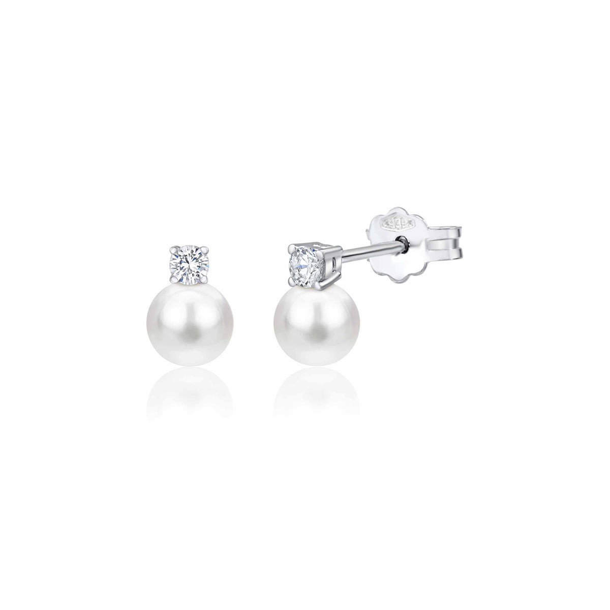 UNICORNJ 14K White Gold Freshwater Cultured Pearl Post Stud Earrings with Simulated Diamond CZ 5 7 8 mm Italy by Massete