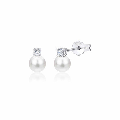 UNICORNJ 14K White Gold Freshwater Cultured Pearl Post Stud Earrings with Simulated Diamond CZ 5 7 8 mm Italy by Massete