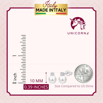 UNICORNJ 14K White Gold Freshwater Cultured Pearl Post Stud Earrings with Simulated Diamond CZ 5 7 8 mm Italy by Massete