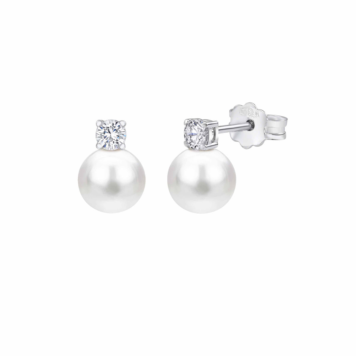 UNICORNJ 14K White Gold Freshwater Cultured Pearl Post Stud Earrings with Simulated Diamond CZ 5 7 8 mm Italy by Massete
