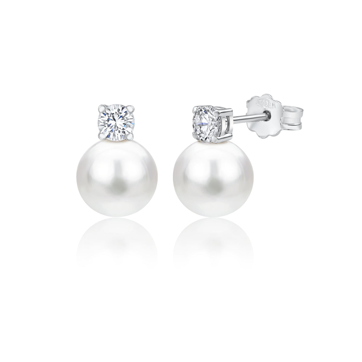 UNICORNJ 14K White Gold Freshwater Cultured Pearl Post Stud Earrings with Simulated Diamond CZ 5 7 8 mm Italy by Massete