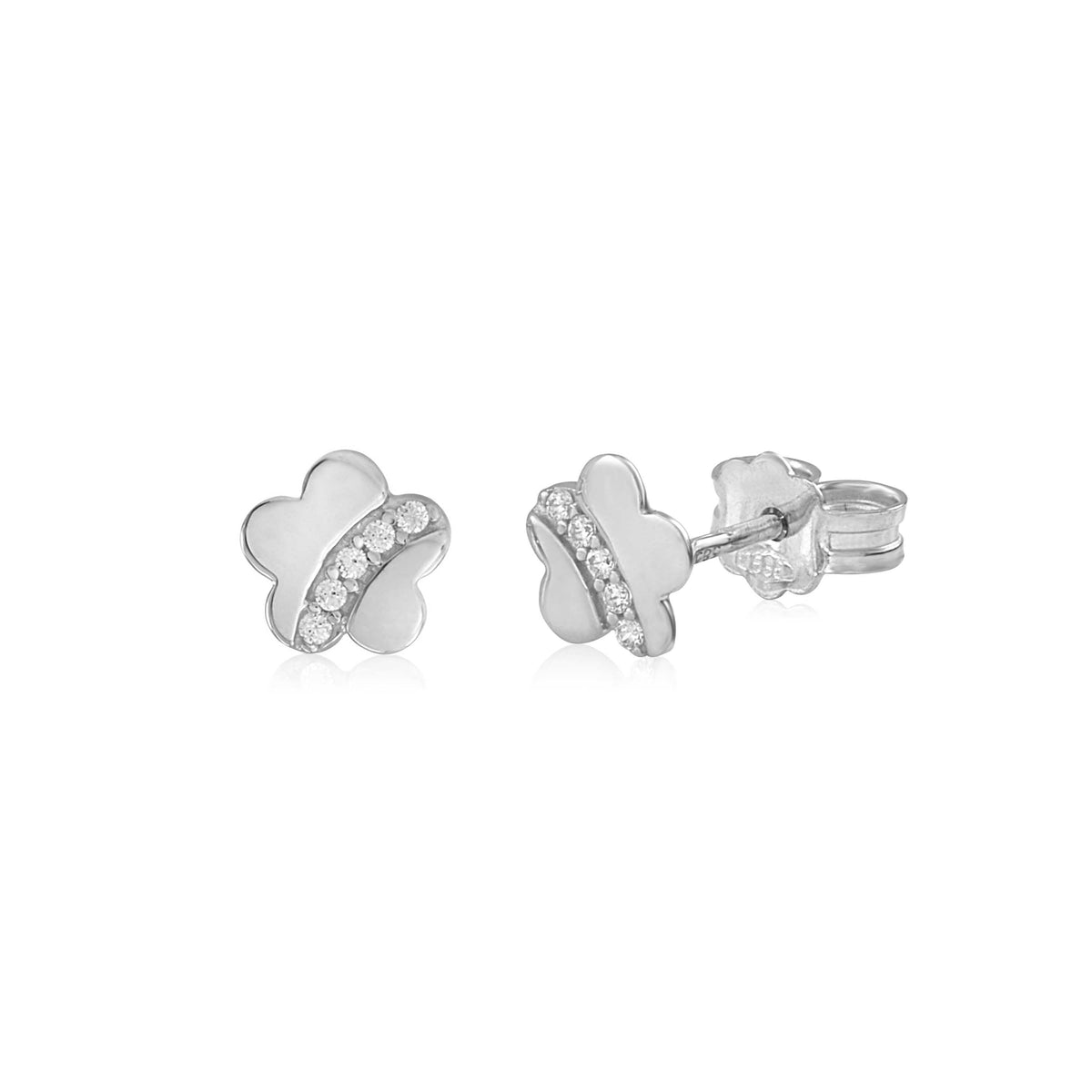 UNICORNJ 14K White and Yellow Gold Children's Kids Flower Post Earrings with CZ's Italy by Massete