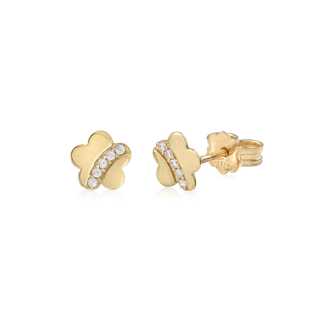 UNICORNJ 14K White and Yellow Gold Children's Kids Flower Post Earrings with CZ's Italy by Massete