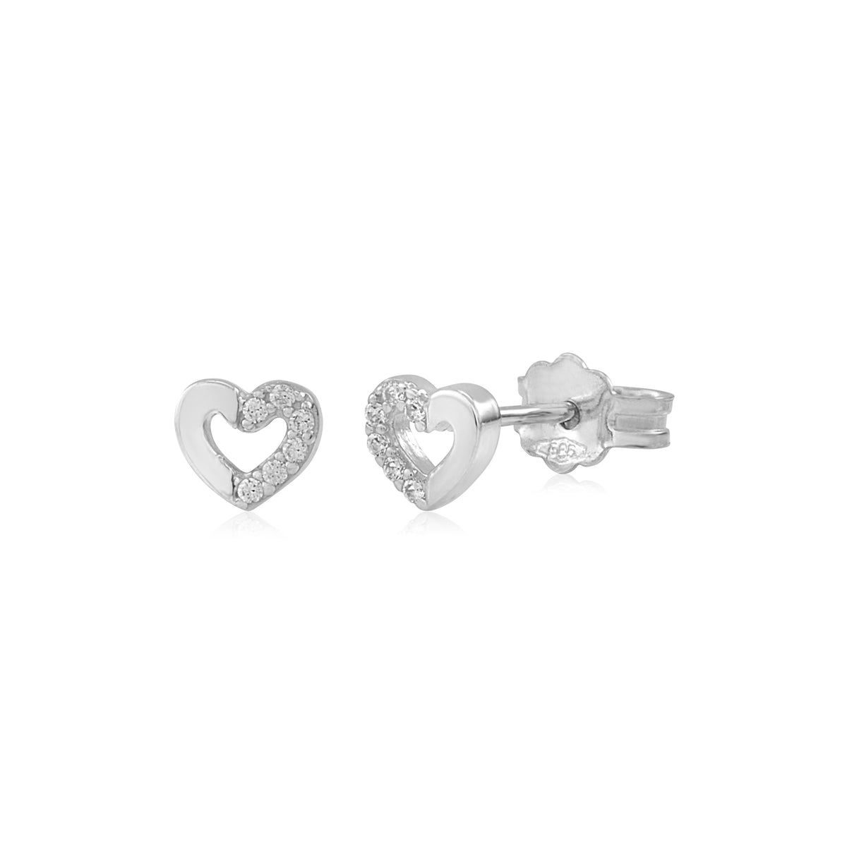 UNICORNJ 14K Yellow or White Gold Children's Kids Baby Tiny Heart Post Earrings Half Polished Half CZ's Italy by Massete