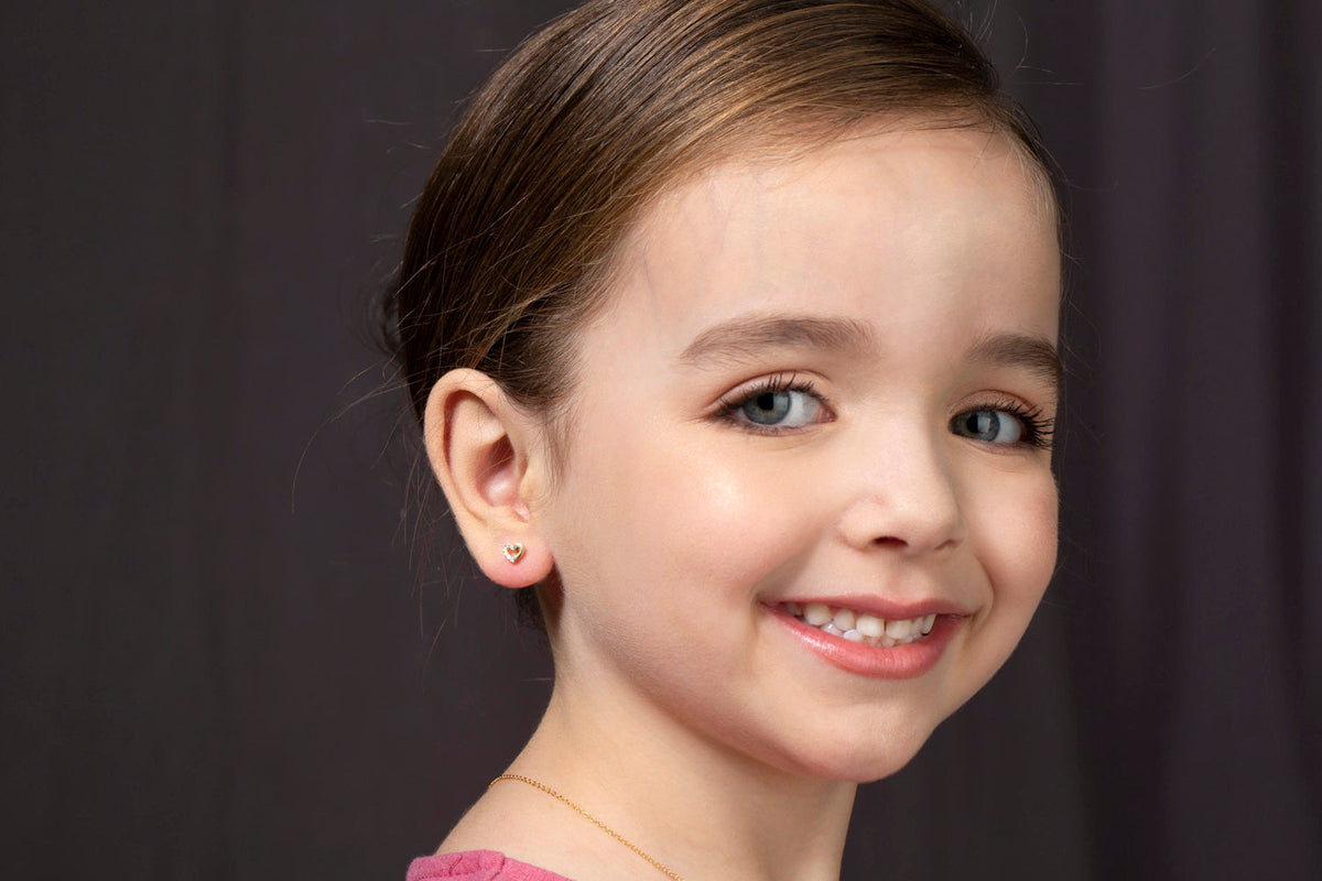 UNICORNJ 14K Yellow or White Gold Children's Kids Baby Tiny Heart Post Earrings Half Polished Half CZ's Italy by Massete