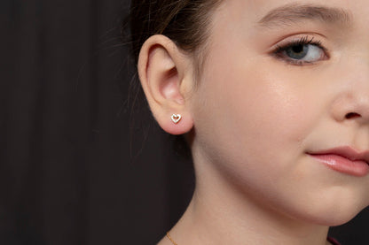 UNICORNJ 14K Yellow or White Gold Children's Kids Baby Tiny Heart Post Earrings Half Polished Half CZ's Italy by Massete