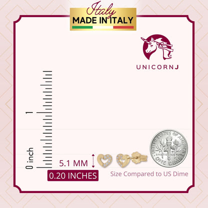 UNICORNJ 14K Yellow or White Gold Children's Kids Baby Tiny Heart Post Earrings Half Polished Half CZ's Italy by Massete