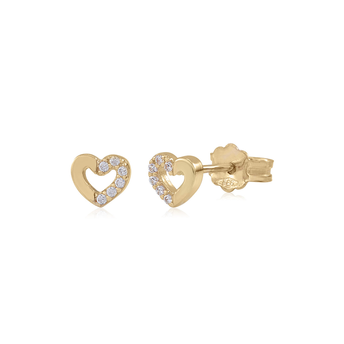 UNICORNJ 14K Yellow or White Gold Children's Kids Baby Tiny Heart Post Earrings Half Polished Half CZ's Italy by Massete
