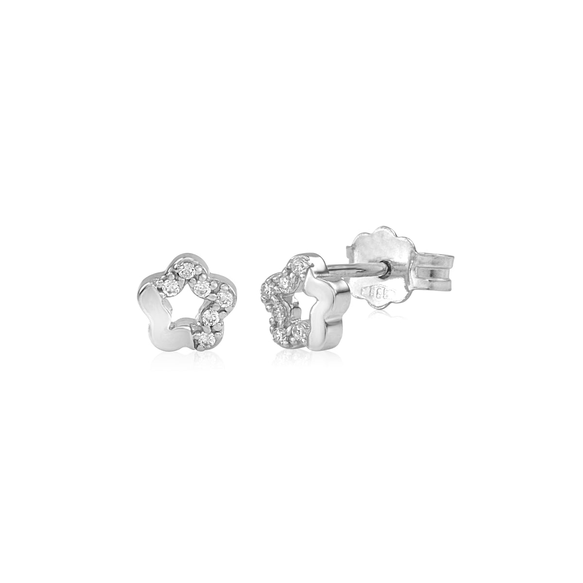UNICORNJ 14K Yellow or White Gold Children's Kids Baby Tiny Flower Post Earrings Half Polished Half CZ's Italy by Massete