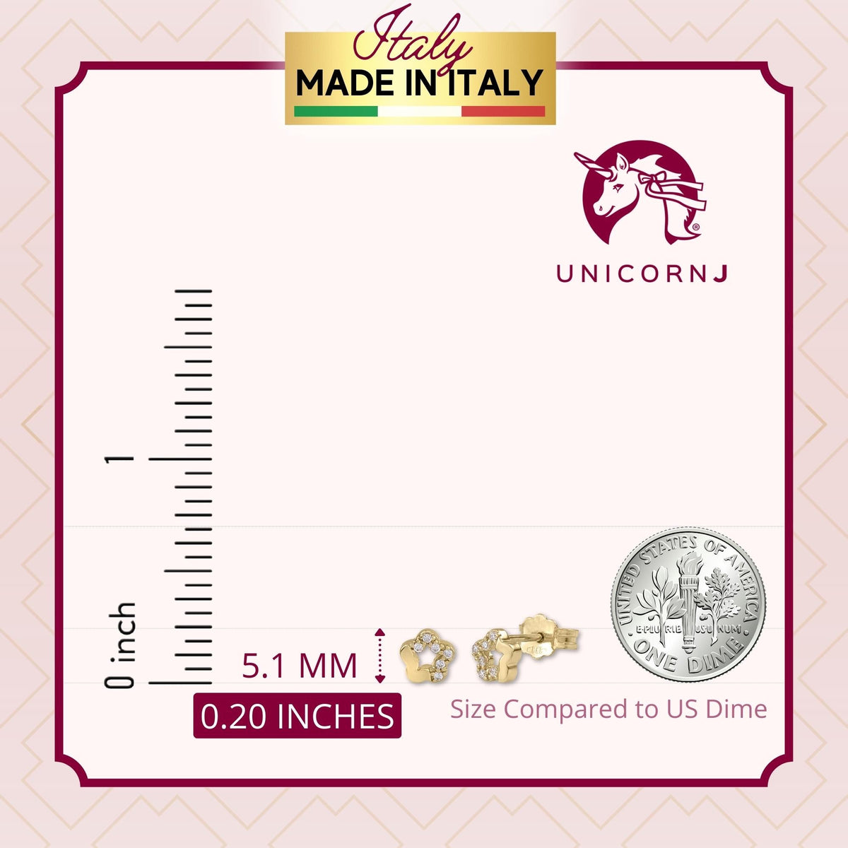 UNICORNJ 14K Yellow or White Gold Children's Kids Baby Tiny Flower Post Earrings Half Polished Half CZ's Italy by Massete
