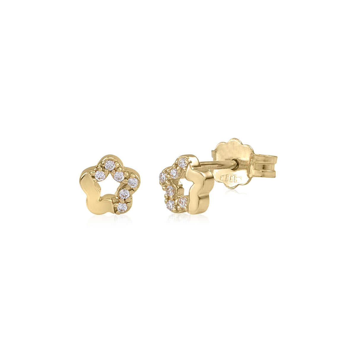UNICORNJ 14K Yellow or White Gold Children's Kids Baby Tiny Flower Post Earrings Half Polished Half CZ's Italy by Massete