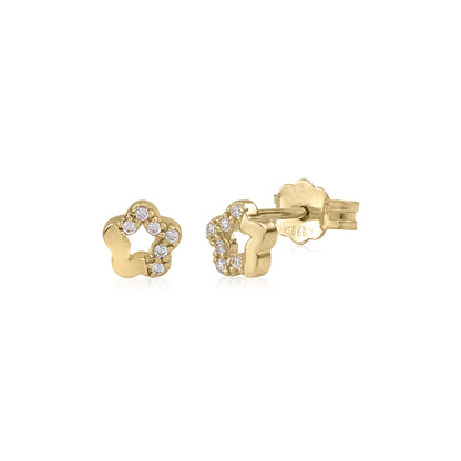 UNICORNJ 14K Yellow or White Gold Children's Kids Baby Tiny Flower Post Earrings Half Polished Half CZ's Italy by Massete