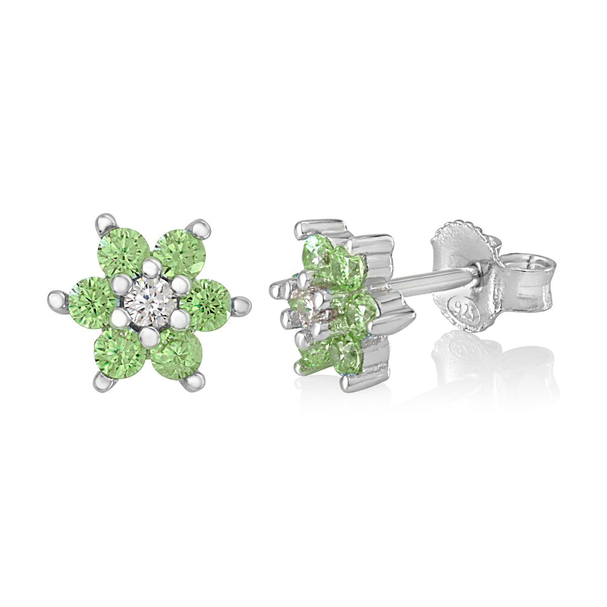 Birthstone Earrings in Sterling Silver with CZ Flower by Massete