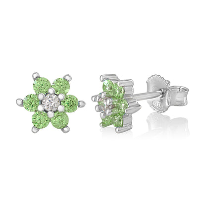 Birthstone Earrings in Sterling Silver with CZ Flower by Massete