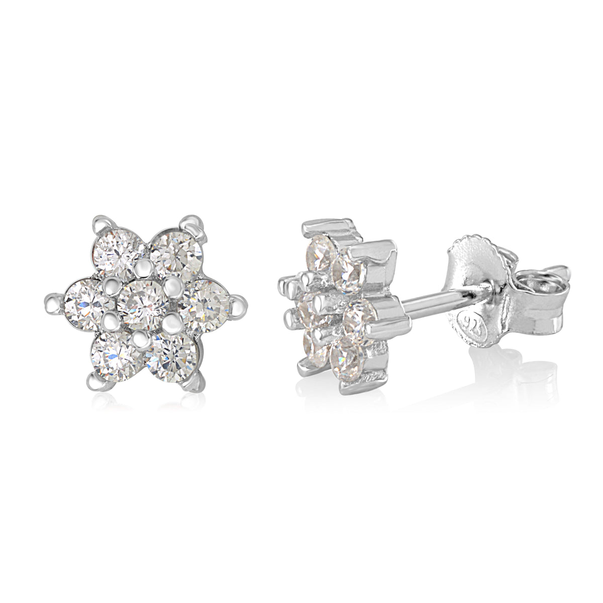 Birthstone Earrings in Sterling Silver with CZ Flower by Massete