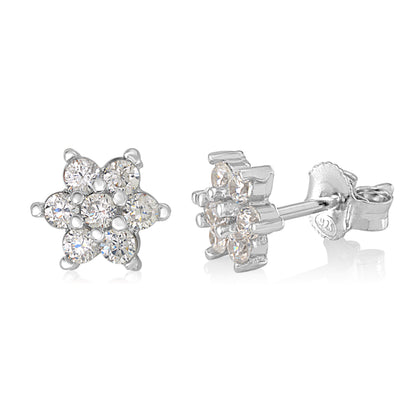 Birthstone Earrings in Sterling Silver with CZ Flower by Massete