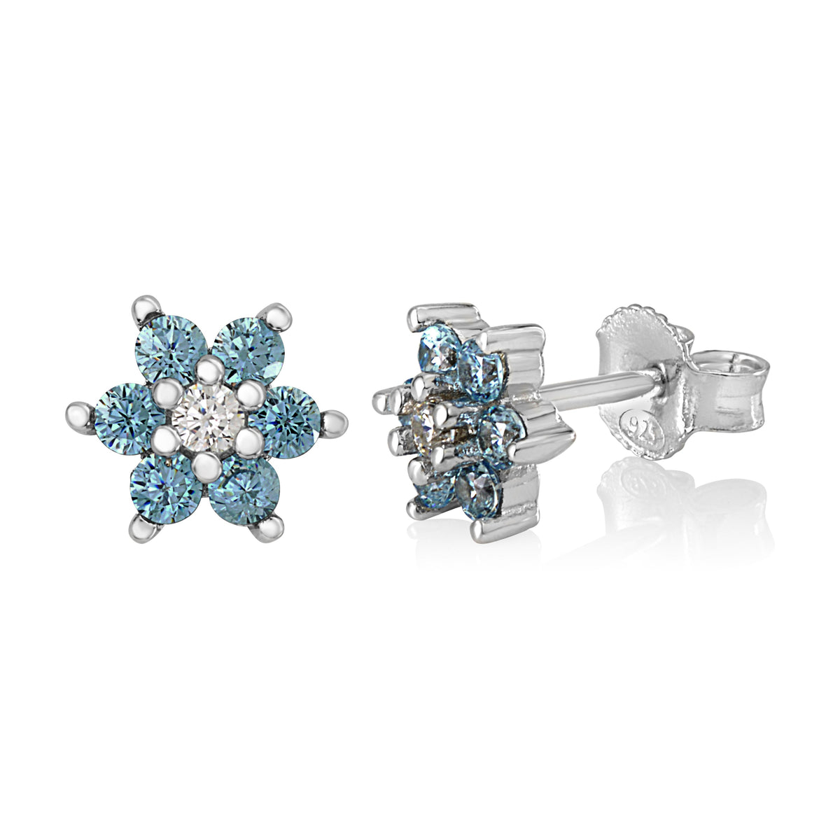 Birthstone Earrings in Sterling Silver with CZ Flower by Massete