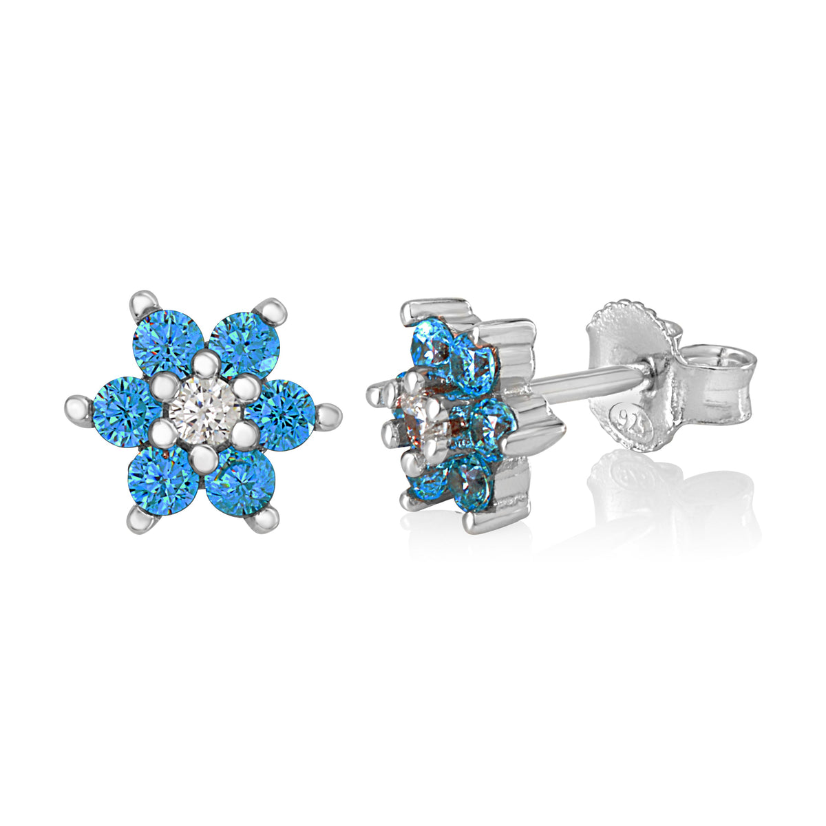 Birthstone Earrings in Sterling Silver with CZ Flower by Massete